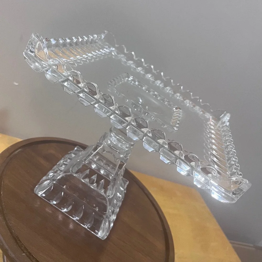 Vtg Adams & Co EAPG Crystal Wedding Cake Stand 1890s Victorian Clear Glass